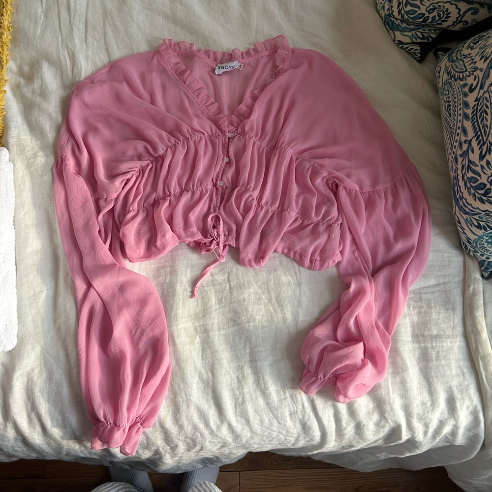 SNDYS Pink Tie Front Top